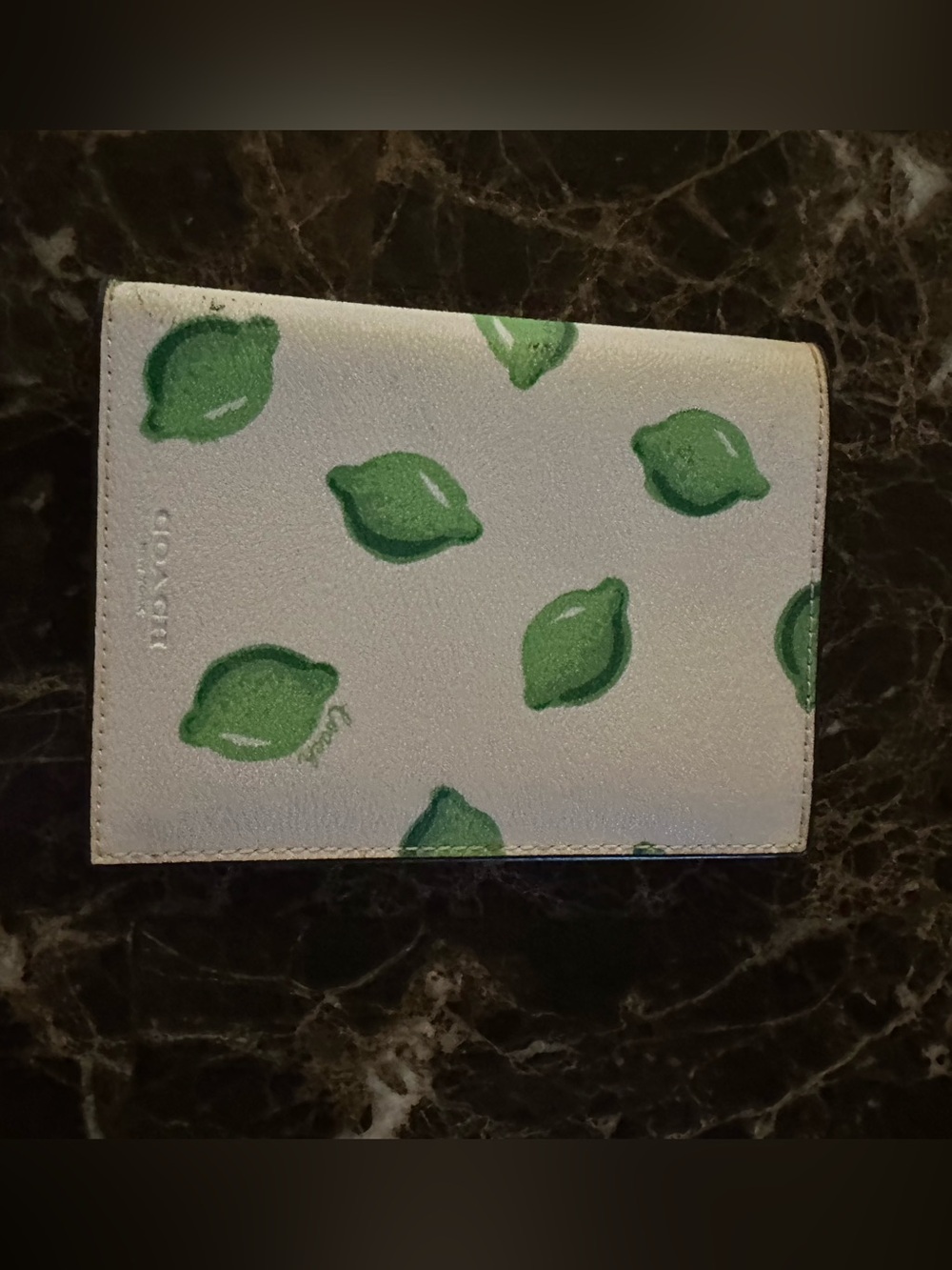 Coach White Leather Card & Key Holder with Green Lemon Motif